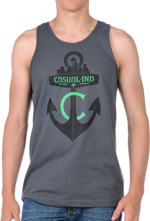 Casual Industrees Anchor Charcoal Tank Top