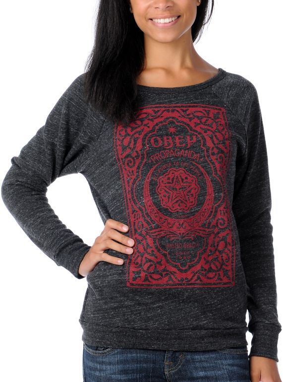 Obey Girls Moroccan Label Charcoal Pullover Sweatshirt