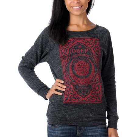 Obey Girls Moroccan Label Charcoal Pullover Sweatshirt