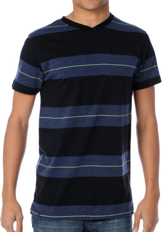 Empyre Recoil Black Striped Knit V-Neck Tee Shirt
