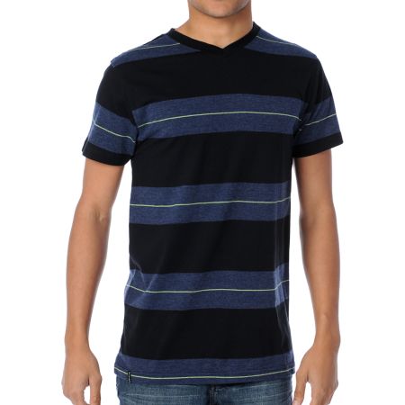 Empyre Recoil Black Striped Knit V-Neck Tee Shirt
