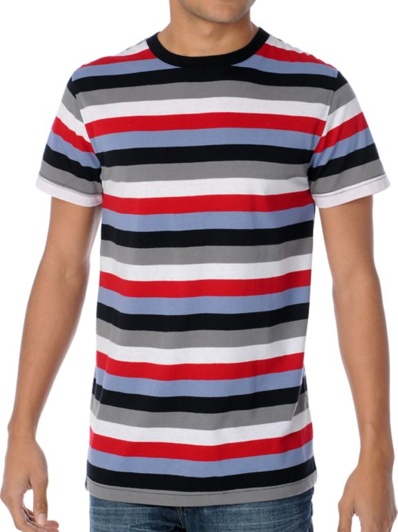 Empyre Ricochet Red and Blue Striped Crew Neck Tee Shirt