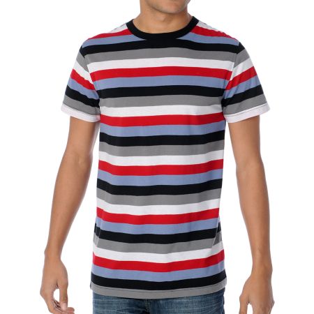 Empyre Ricochet Red & Blue Striped Crew Neck Tee Shirt