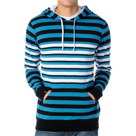 Empyre Interloper Tuquoise Striped Pullover Hooded Shirt