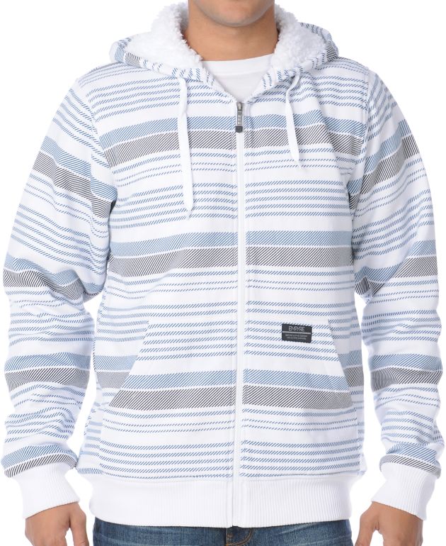 Empyre Whilom White & Blue Stripe Sherpa Fleece Hoodie