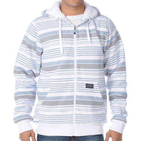 Empyre Whilom White & Blue Stripe Sherpa Fleece Hoodie