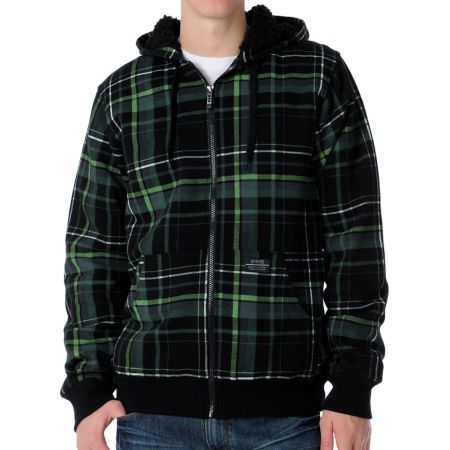 Empyre Caveat Black Plaid Sherpa Fleece Hoodie