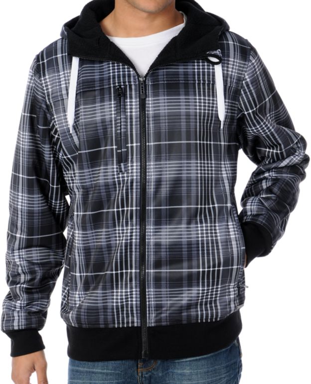 Empyre Cuda Black & White Plaid Sherpa 2012 Tech Fleece Zip Hoodie