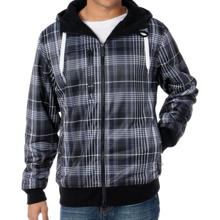 Empyre Cuda Black & White Plaid Sherpa 2012 Tech Fleece Zip Up Hoodie