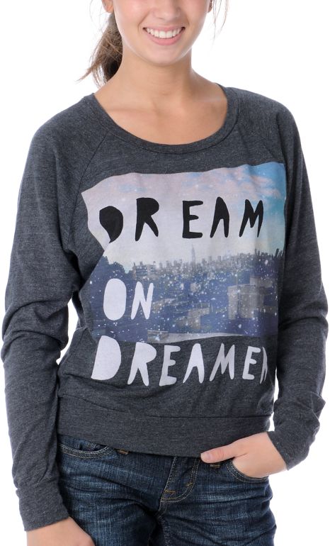Glamour Kills Dream on Dreamer Charcoal Raglan Pullover Top
