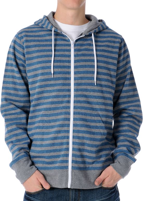 Zine Fineline Blue & Grey Stripe Zip Up Hoodie