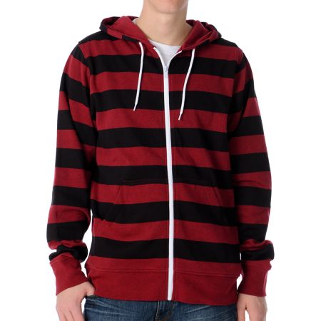 Zine Baseline Red & Black Stripe Zip Up Hoodie