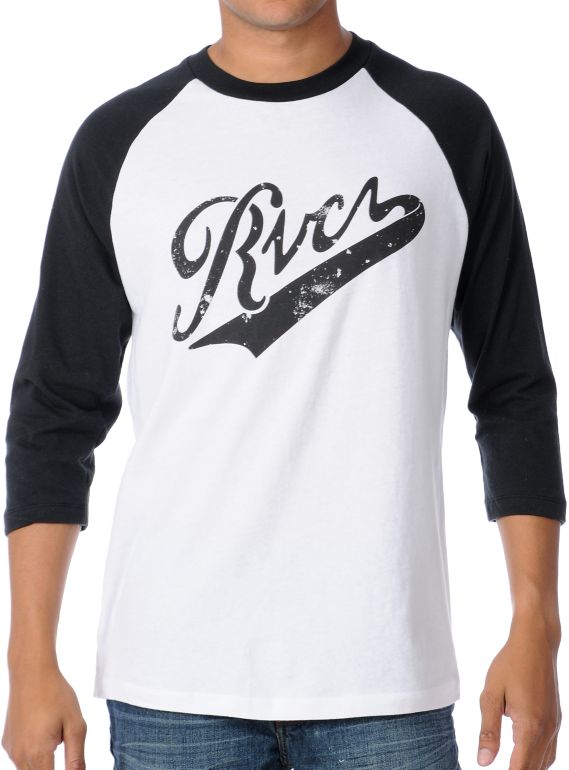 RVCA Pennant Fade White & Black Baseball Tee Shirt