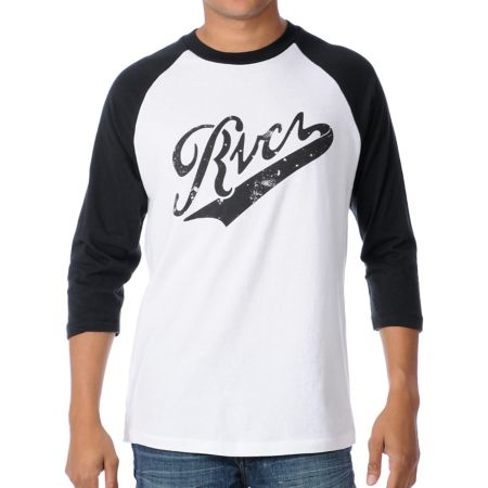 RVCA Pennant Fade White & Black Baseball Tee Shirt