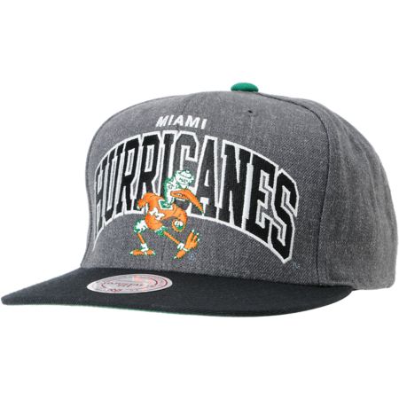 NCAA Mitchell and Ness U Of Miami Black & Grey Snapback Hat