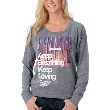 Glamour Kills Keep Breathing Grey Raglan Top