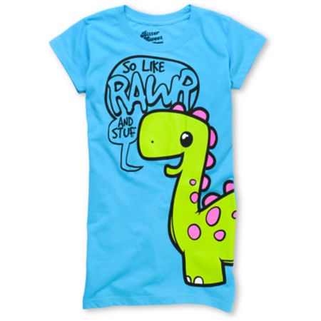 Bitter Sweet Rawr & Stuff Again Girls Turquoise Tee Shirt