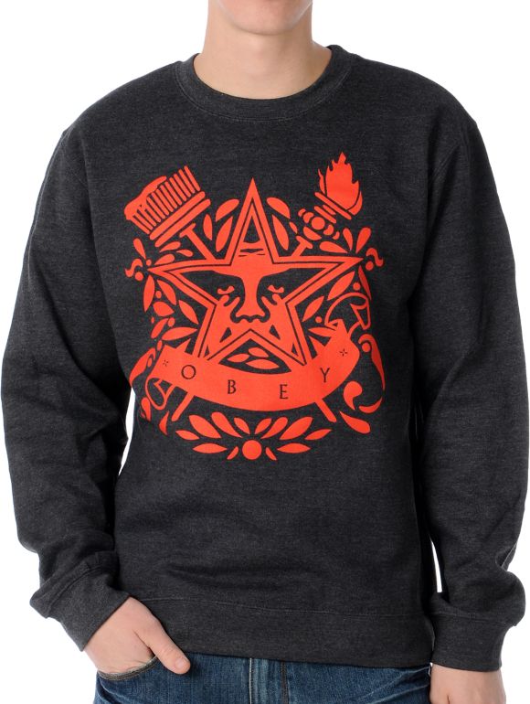 Obey Star Torch Charcoal Crewneck Sweatshirt