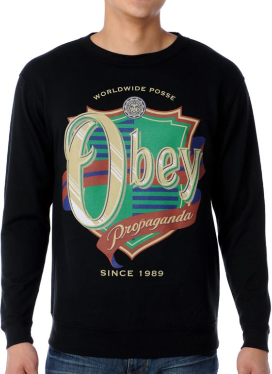 Obey Posse Shield Black Crew Neck Sweatshirt