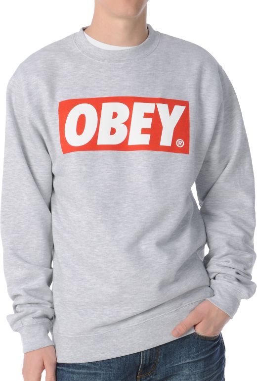 Obey Box Logo Grey Crew Neck Sweatshirt
