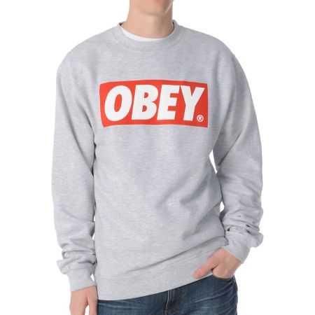Obey Box Logo Grey Crew Neck Sweatshirt