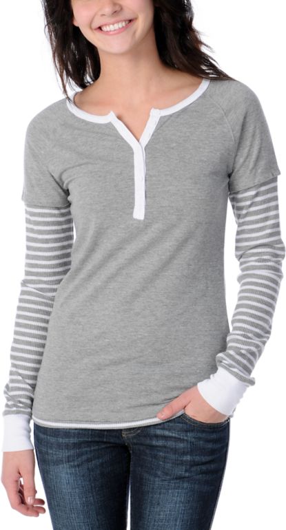 Zine Girls Henley Grey Twofer Shirt