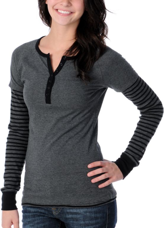 Zine Girls Henley Charcoal Twofer Shirt