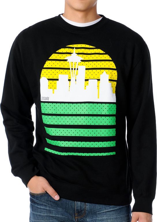 Casual Industrees Seattle Sky Black Crew Neck Sweatshirt