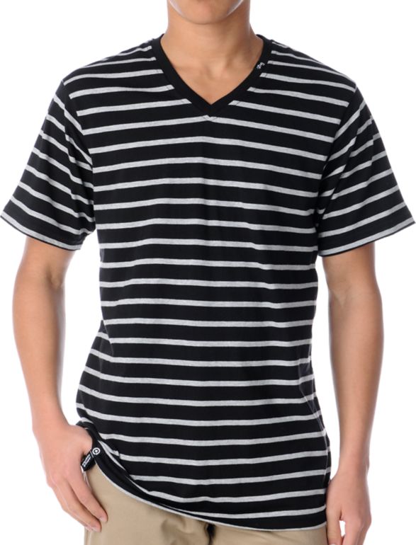 LRG CC Striped Black & Grey V-Neck Tee Shirt