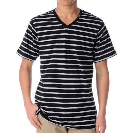 LRG CC Striped Black & Grey V-Neck Tee Shirt