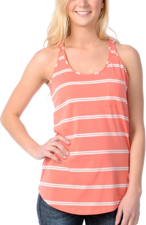 Zine Girls Georgia Peach Striped Racerback Tank Top