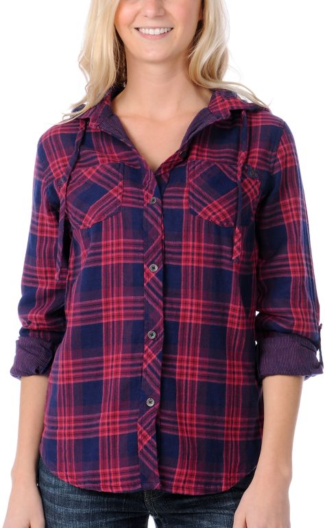 Fatal Charm Forage Plaid Red & Purple Hooded Flannel Shirt