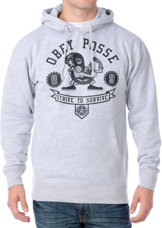 Obey Strive To Survive Grey Pullover Hoodie