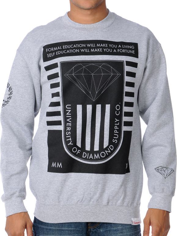 Diamond Supply University 2 Heather Grey Crew Neck Sweatshirt