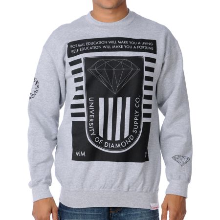 Diamond Supply University 2 Heather Grey Crew Neck Sweatshirt