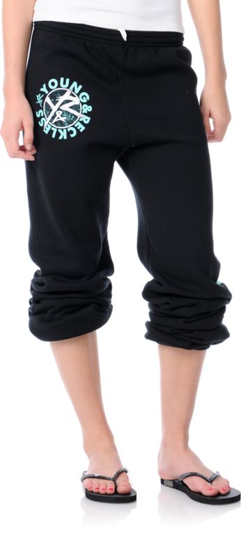 Young & Reckless Stay Reckless Girls Black & Turquoise Sweatpants