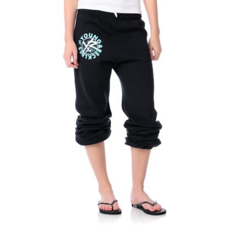 Young & Reckless Stay Reckless Girls Black & Turquoise Sweatpants