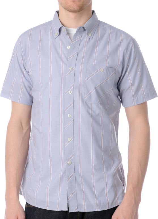 Brixton Pioneer Blue Striped Short Sleeve Button Up Shirt