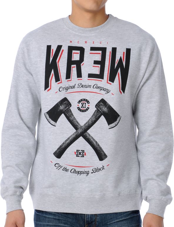 KR3W Chopping Block Heather Grey Crew Neck Sweatshirt