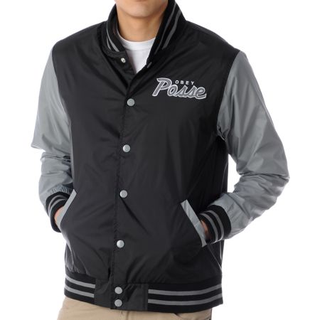 Obey Throwback Black & Grey Varsity Jacket