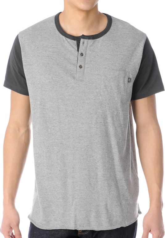 Obey Rookie Heather Grey Henley Baseball Tee Shirt