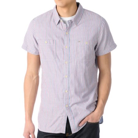 Obey Nelson Red & Blue Stripe Button Up Shirt 