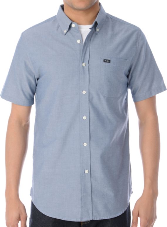 RVCA Thatll Do Blue Chambray Short Sleeve Button Up Shirt