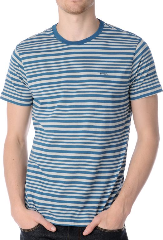 RVCA Jet Crew Blue Stripe Knit Tee Shirt
