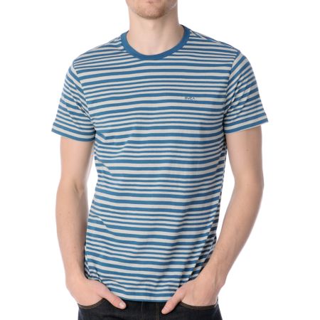 RVCA Jet Crew Blue Stripe Knit Tee Shirt