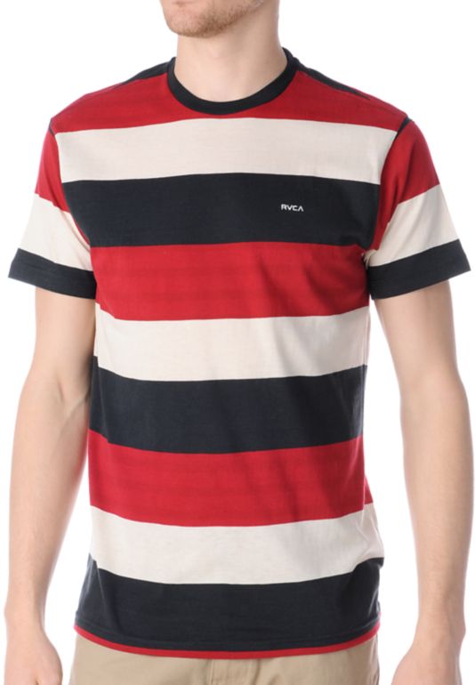 RVCA Rochambeau Navy, Red & Creme Stripe Knit Tee Shirt