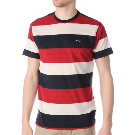 RVCA Rochambeau Navy, Red & Creme Stripe Knit Tee Shirt