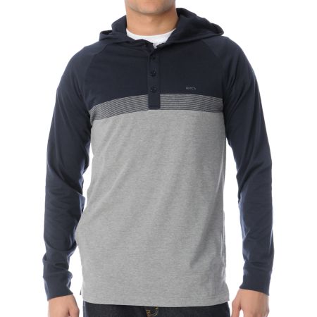 RVCA Rooky Grey & Navy Henley Pullover Hoodie