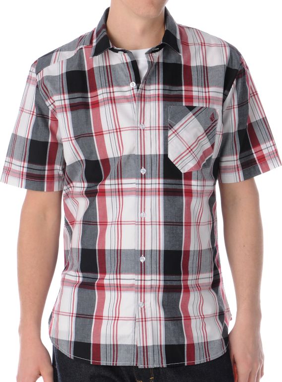 Volcom Ex Factor Red & Black Plaid Button Up Shirt