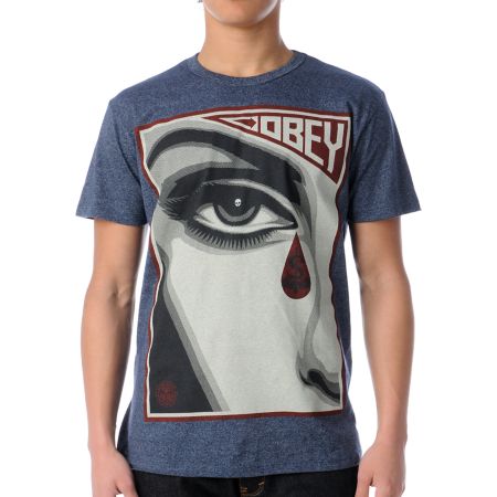 Obey Eye Alert Heather Navy Tee Shirt 